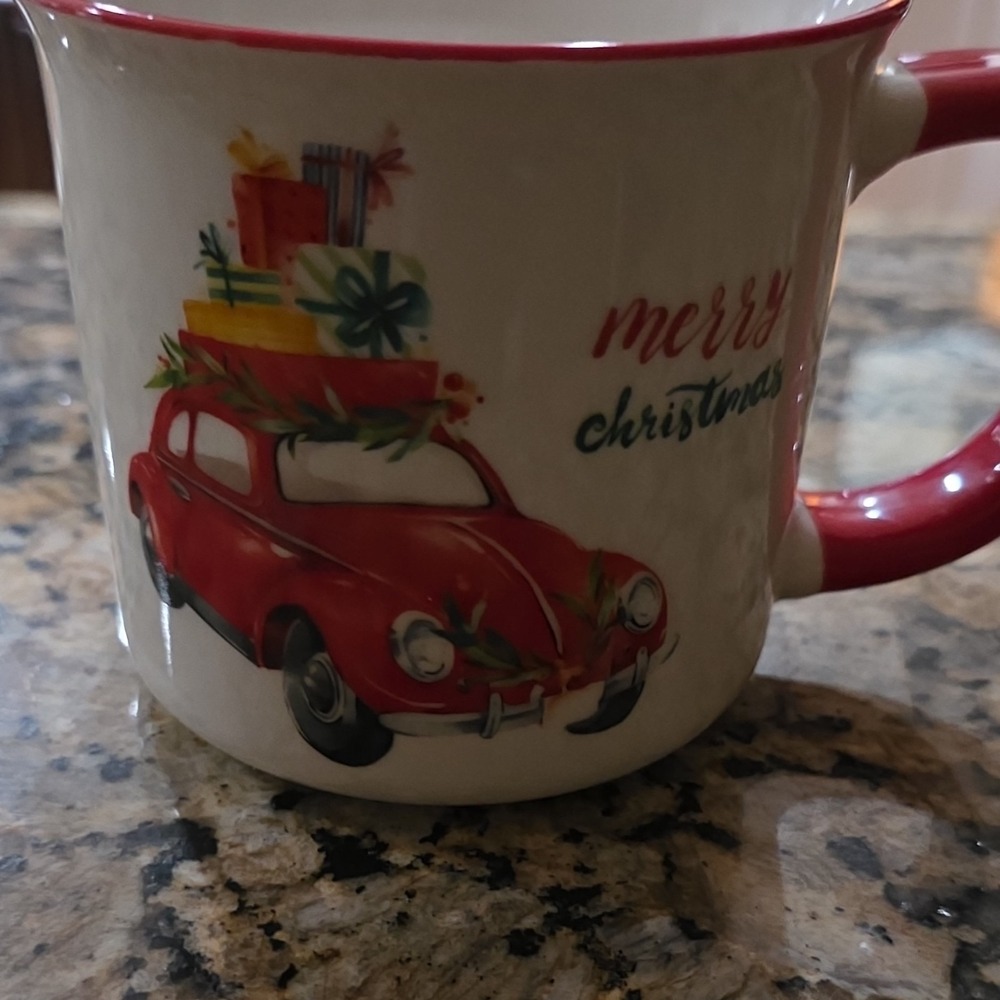 Ceramic Christmas Coffee Mug Red Car with Gifts Holiday Decor White Multicolor